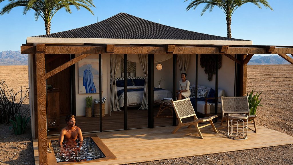Rendu 3D du projet Eva Luxury Camp Agafay à Agafay, Marrakech — vue 03